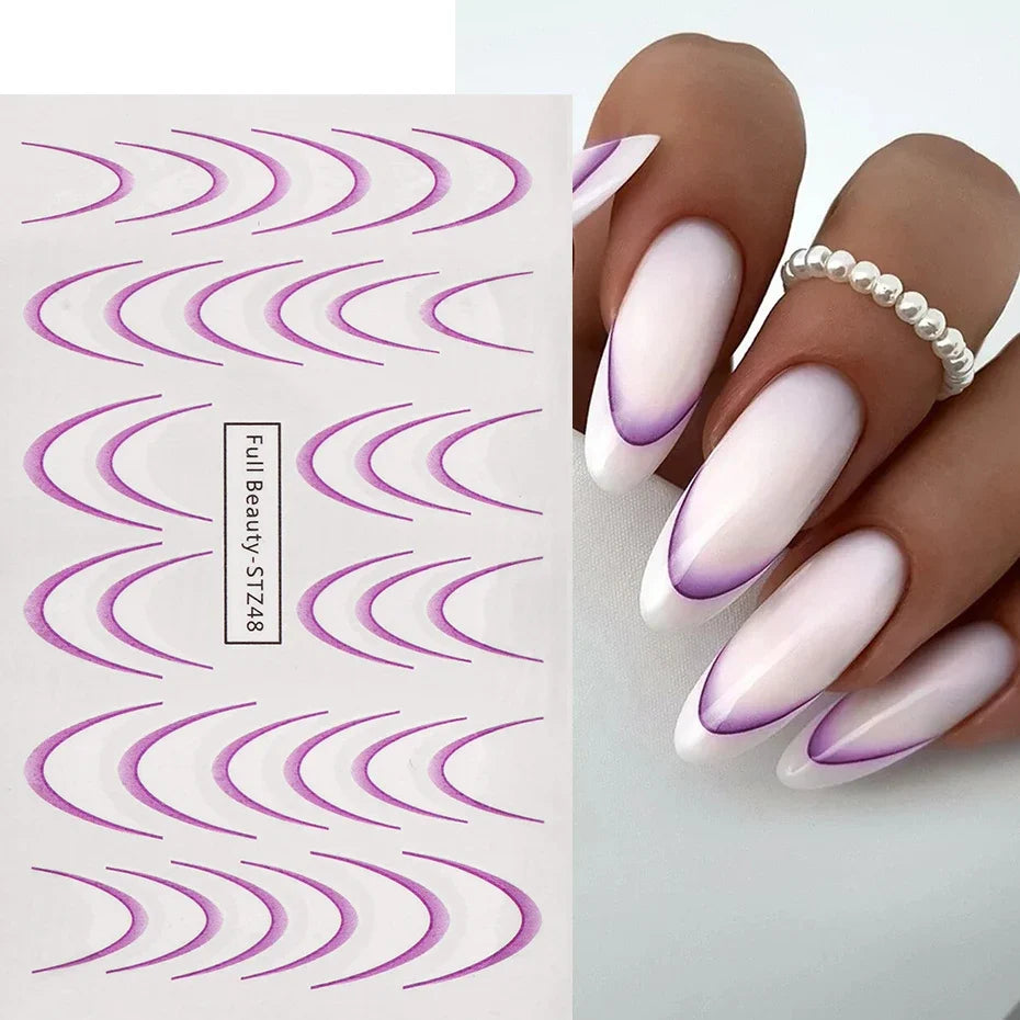 Gradient French Nail Art Stickers Ink Blooming Wave Line Water Transfer Sliders Decals DIY Ombre Manicure Decorations Foils