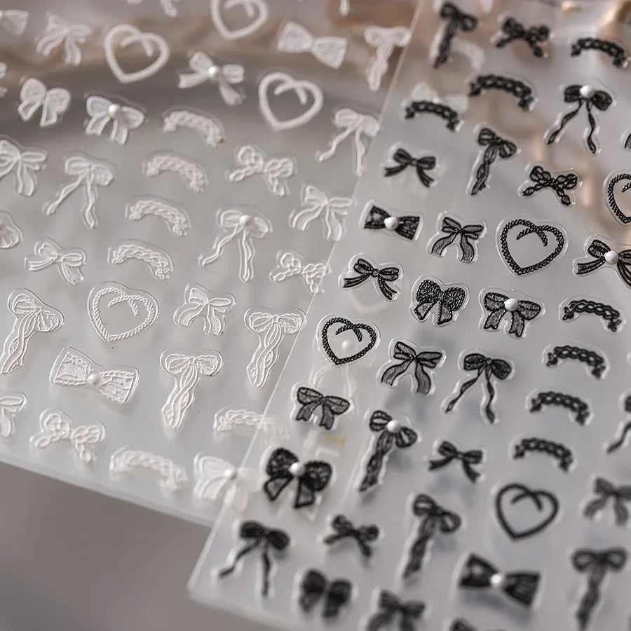 1PCS 5D Macaron Bow Nail Stickers Rhinestones Kawaii Flower Adhesive Decals Press on Nails DIY Nail Art Decorations Accessories