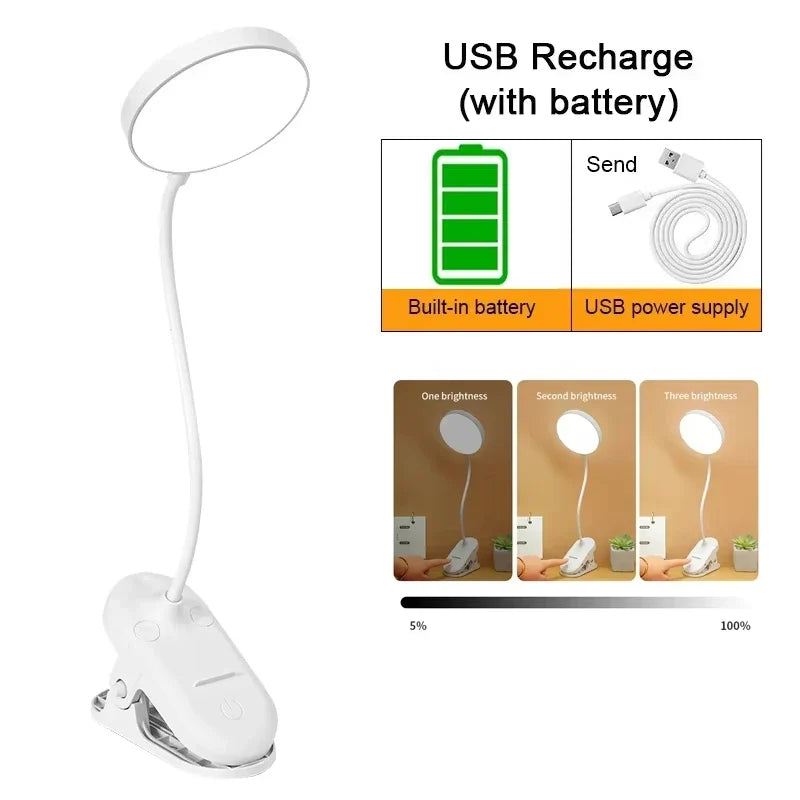 48 LEDs Clip on Desk Lamp 360°Flexible Gooseneck Reading Table Light Eye-Caring USB Clamp Books Night Light Study Read Light
