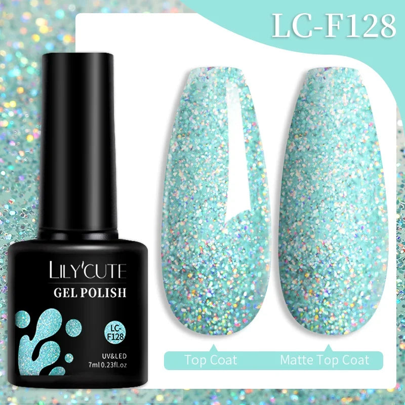 LILYCUTE 7ml Glitter Auroras Gel Nail Polish Summer Gold Colorful Sequins Manicure Semi Permanent Soak Off Nail Art Gel Varnish
