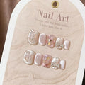 10pcs Short Handmade Nails with Sparkling Cat's Eye Hand-painted Bow in Nude Pink To Brighten Your Complexion Press-on Nail Tips