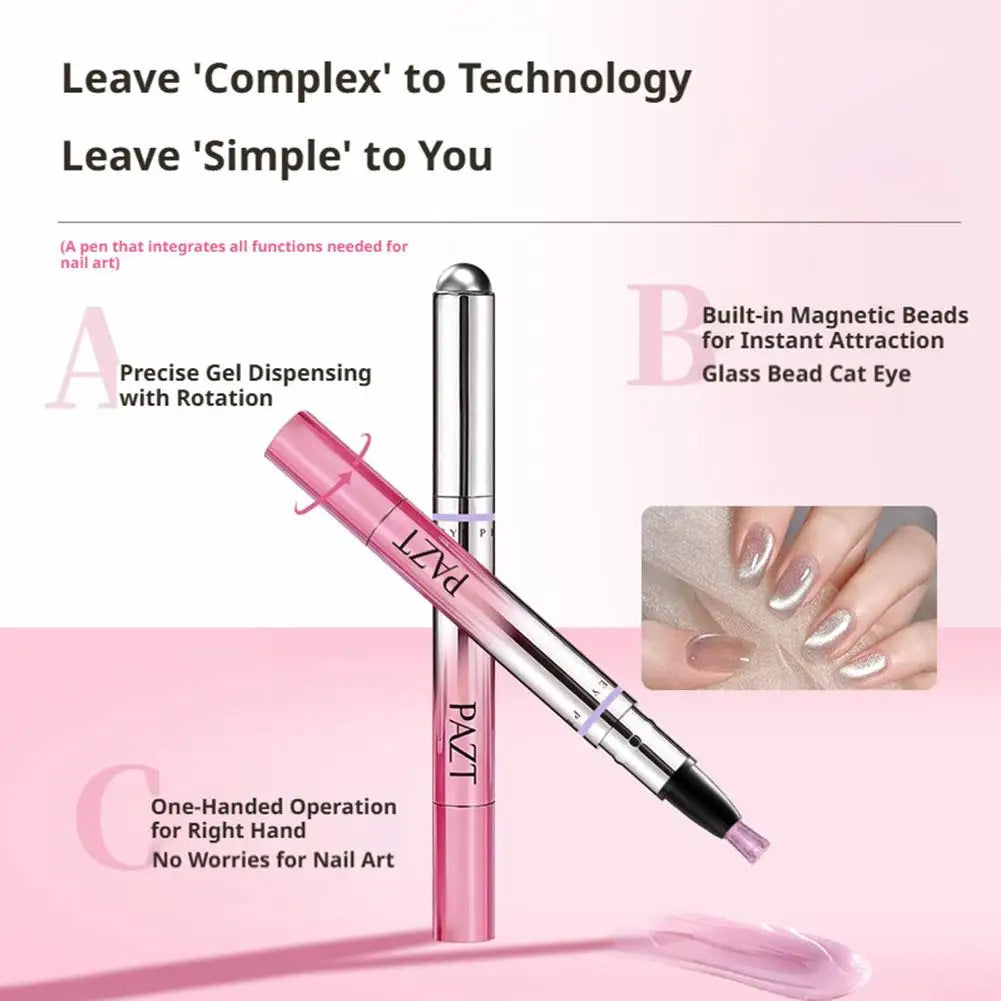 Beginner Friendly Cat Eye Magnetic Nail Gel Pen All-in-One Nail Art Pen For Gel Polish Lazy Manicure Construction Pen Nail Tool