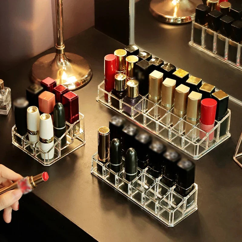 Clear 12 Grid Lipstick Stand Case Makeup Organizer Storage Box Lipstick Display Stand Holder Cosmetic Jewelry Organizer Box