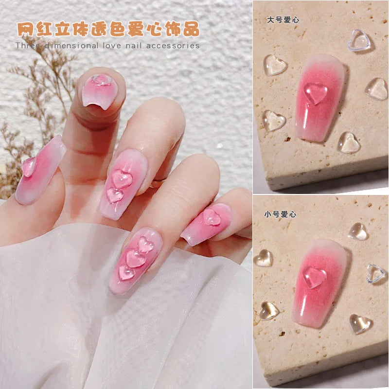 100pcs Heart Nail Art Decoration Transparent Flat Bottom Jelly Resin Peach Love Charms Ornament Nails Art Accessories 1 Bag
