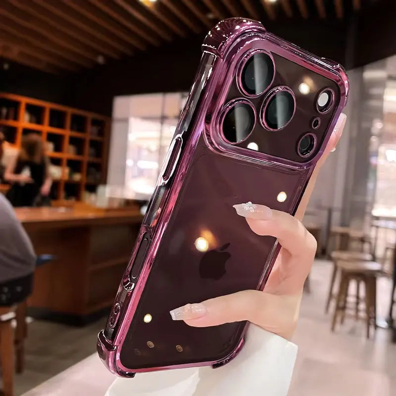 Luxury Electroplate Shockproof Transparent Phone Case For iPhone 18 17 16 15 14 13 12 Pro Max Plus Clear Bumper Back Cases Cover