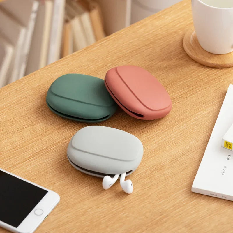 New Portable Data Cable Headphone Storage Box Simple Oval Silicone Storage Bag Cute Coin Purse Home Small Gift Travel Must-have
