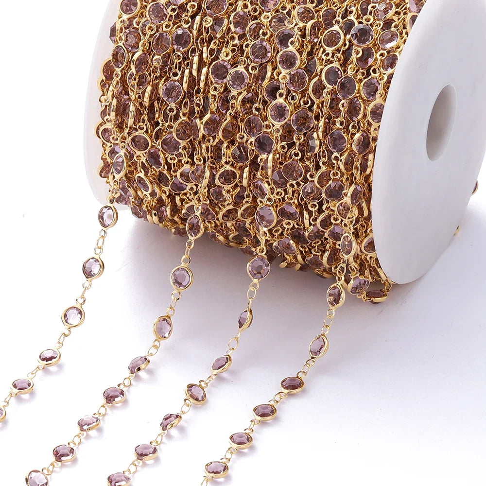 1Meter 6mm Colorful Crystal Beads Beaded Chain Glass Bead Necklace Chain Findings for DIY Bracelet Jewelry Making Supplies