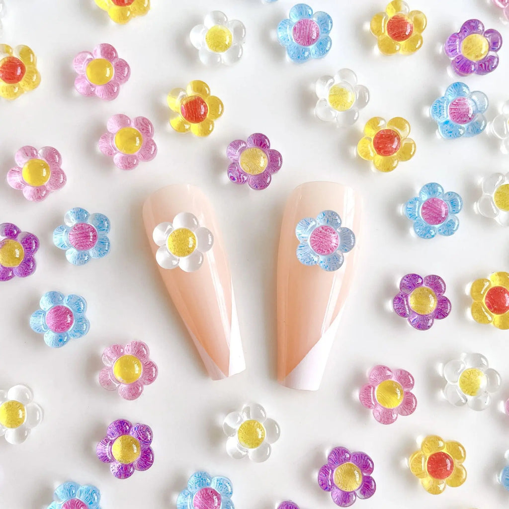 20pcs Ice Transparent Flower Nail Art Charms 3D Japanese Sun Petal Nail Rhinestones Decorations DIY Manicure Kawaii Accessories