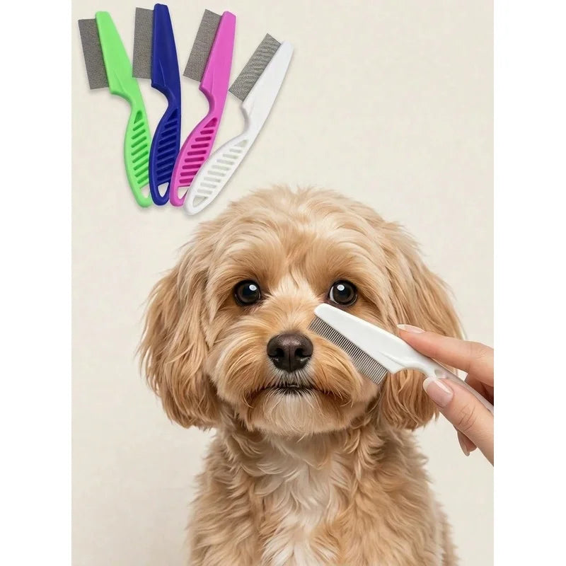 Pet Tear Stain & Flea Comb Fine Tooth Stainless Steel Grooming Comb For Dogs Cats Eye Face Hair Debris Removal