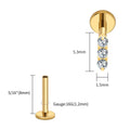 Right Grand ASTM F136 Titanium Tiny Triple CZ Bar Labret Lip 16G Flat Back Cartilage Helix Tragus Nose Stud Piercing Jewelry