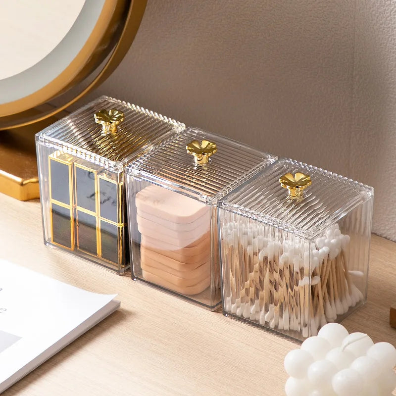 Acrylic Storage Box For Women Bathroom Jar Makeup Organizer Cotton Swab Box Cosmetics Jewelry Container Lipstick Organizer Box