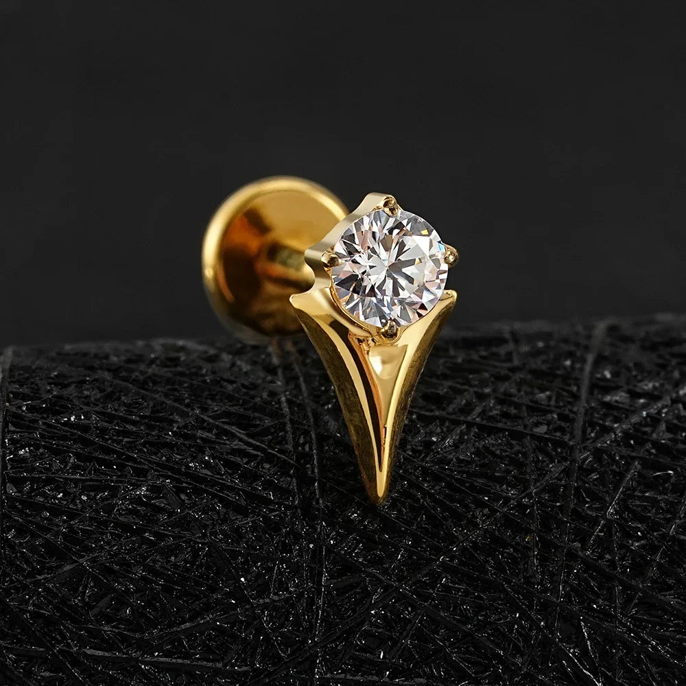 Right Grand ASTM F136 Titanium Tulip Labret Lip Stud 16G Dainty Flower CZ Cartilage Earring Tragus Helix Nose Piercing Jewelry