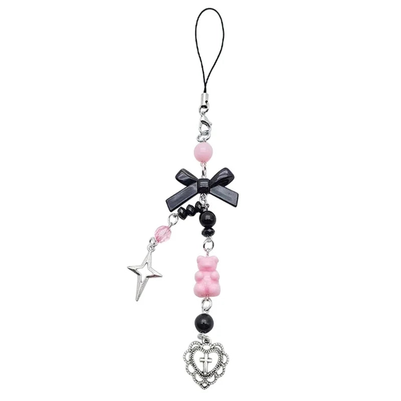Phone Charm Strap Keychain Kawaii-Cute Crystal Jellyfish Pendant  Phone Chain Bowknot Phone Charm Keycord for  iPhone Camera Bag