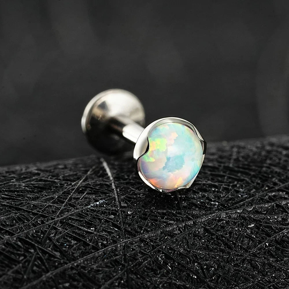 Right Grand ASTM F136 Titanium 3/4/5mm Opal Flat Back Earring 16G Dainty Tragus Nose Cartilage Medusa Stud Lip Piercing Jewelry