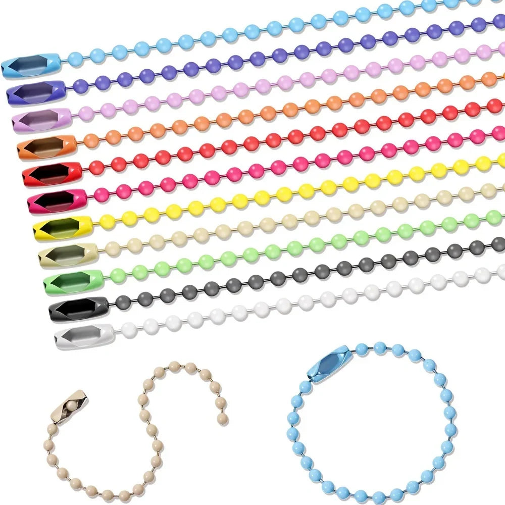 20pcs/Lot 10/12cm Iron Colorful Ball Bead Chain Fits Key Chain Dolls Label Hand Tag Connectors DIY Jewelry Making Supplies