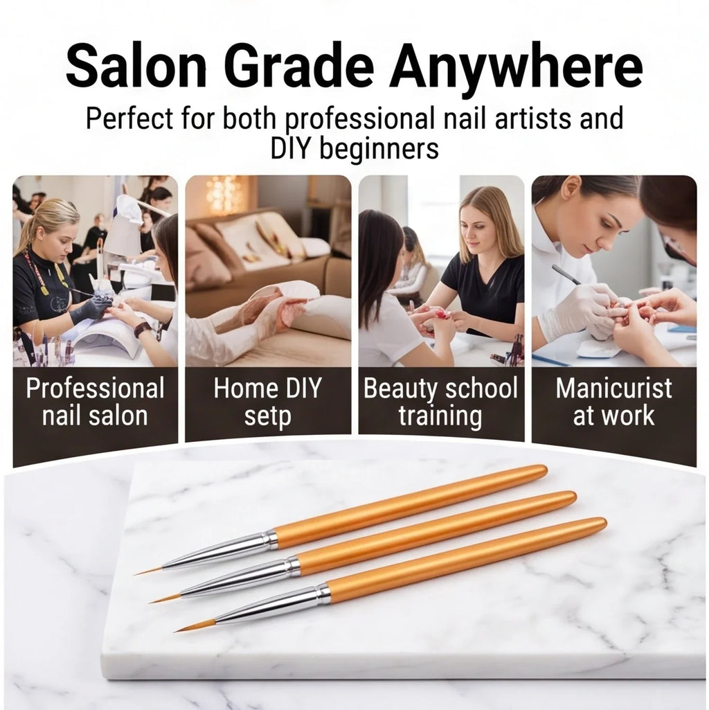 3Pcs DIY Nail Drawing Pen – Acrylic French Stripe Liner Brush for 3D Tips, Lines & Stripes, UV Gel Painting Tool