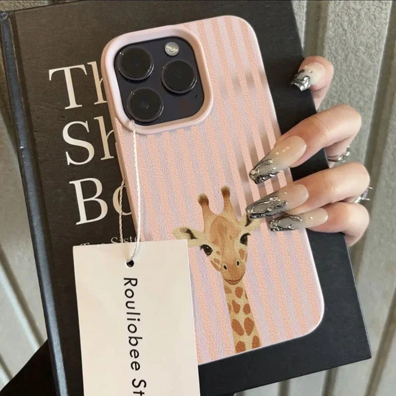 Phone Case For Xiaomi 15 14 13 15T 14T 13T Poco F7 F6 F5 M6 X7 X6 X5 Pro Striped Background Giraffe Illustration Patterns Cover