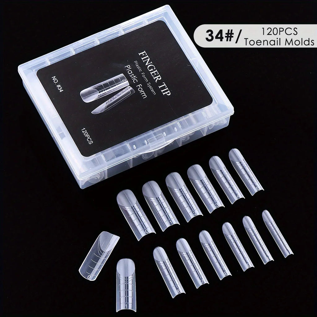 120pcs Toenail Extension Mold Kit Reusable Acrylic Gel Extension Forms Dual Forms Reusable DIY Full Cover Fake Pedicure Supplies