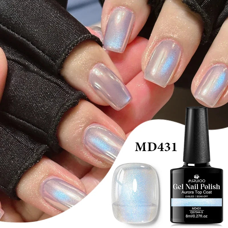 MSRUIOO 8ml 2 In 1 Aurora Top Coat Glitter Sequins Nail Gel Semi Permanent Soak Off UV Gel LED Nail Art Varnish Manicure Design