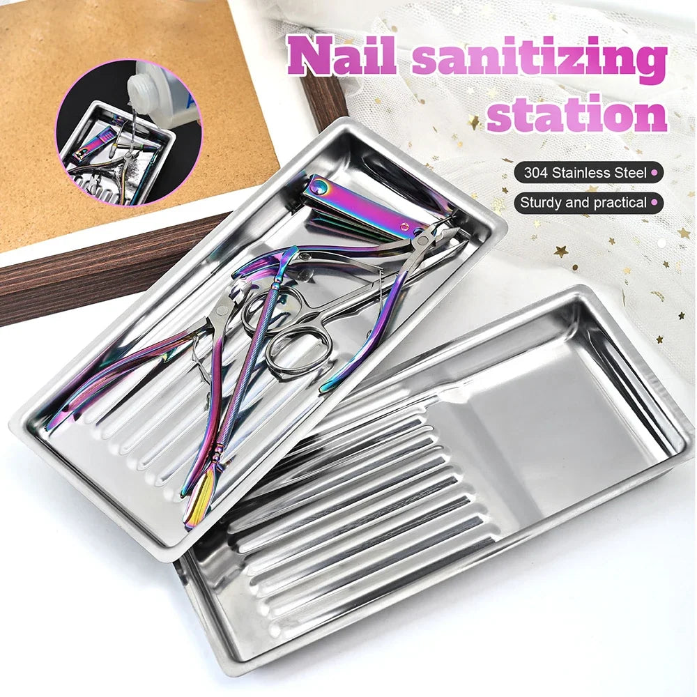 Stainless Steel Nail Decoration Cosmetic Storage Tray Nail Equipment Plate Doctor Surgery Dental Tray Nail Polish Display Tools