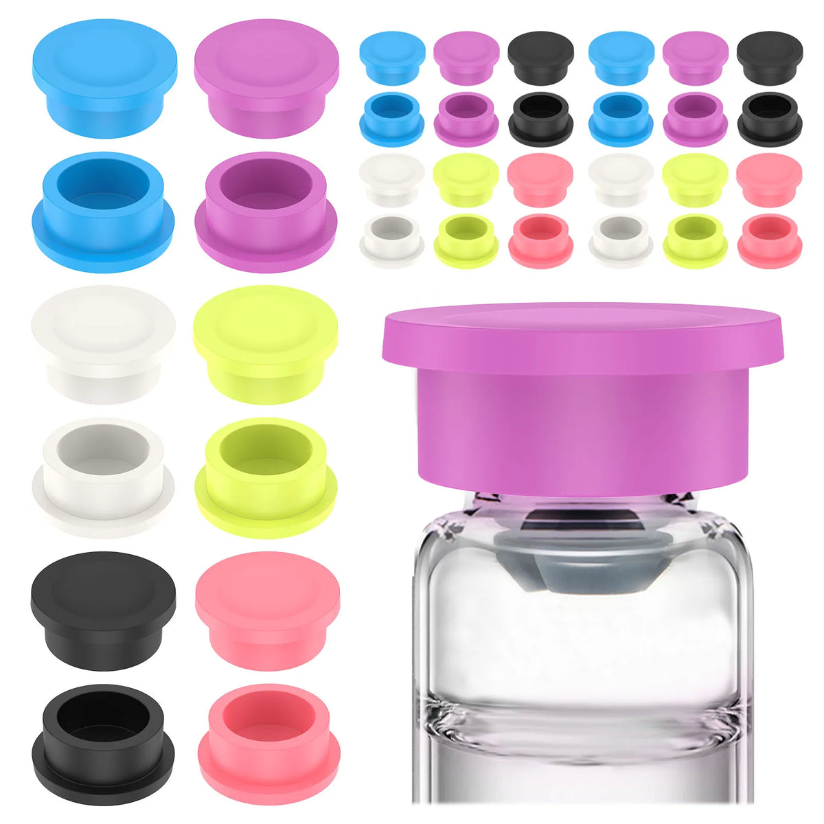36Pcs Vial Cap 3ml Glass Vial Leak Proof Evaporation Proof Silicone Seal Cover for Lab Research Bottles Vials Opening Sealing