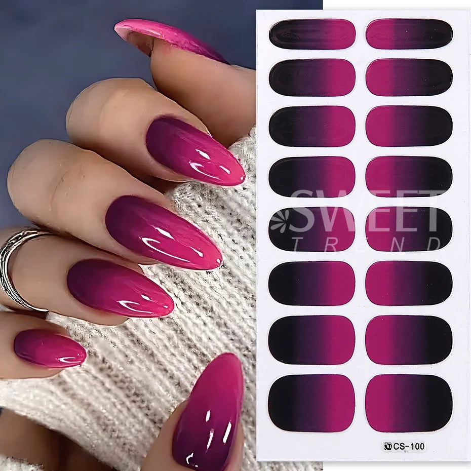 6pcs Ombre Color Gel Nail Polish Sticker Pink Blue Gradient Design Simple Adhesive Decal Full Cover Manicure With File Stick Set