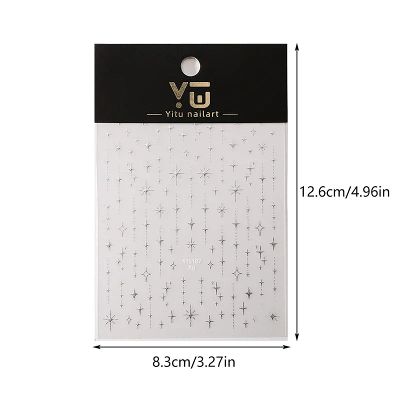 Gold Silver Stamped Starlight Laser Glitter Star Bronzing Rhinestones Relief Nail Art Decorations Stickers Manicure Decals