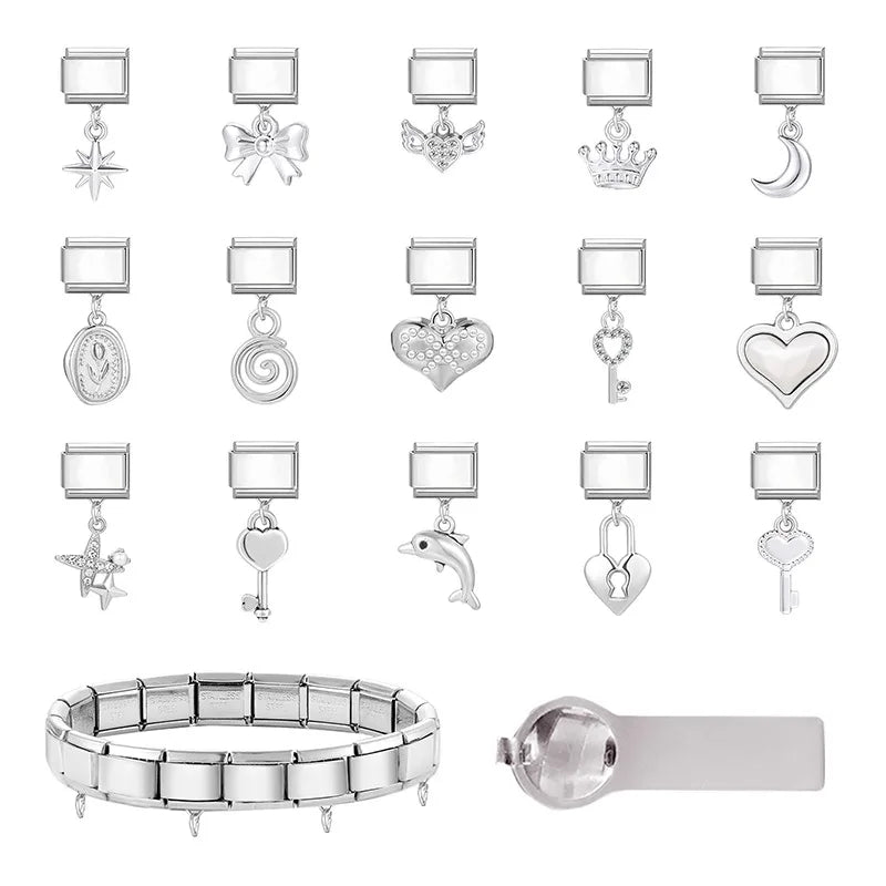 New Vintage Daisy Star Cat Sun Zircon Pendant Italian Charm Link Stainless Steel Fit 9mm Bracelet Women Men DIY Making Jewelry