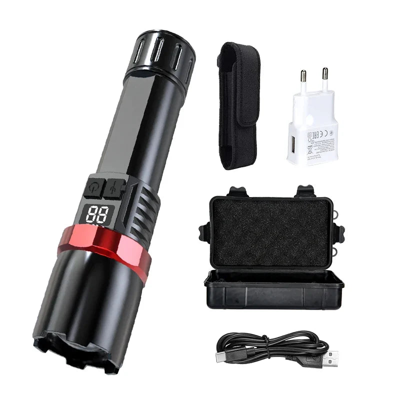 Super Bright LED Flashlight USB Rechargeable Flashlights with Tactical Zoom High Power Spotlight Outdoor Camping Fishing Torch