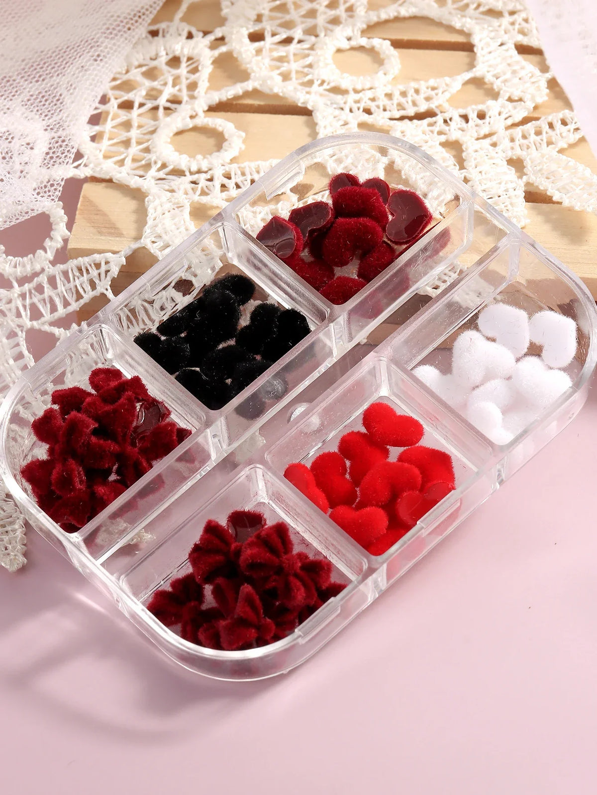 Valentine's Velvet Winter Wine Red Black Flocking Bow Design Nail Accessories DIY Bow Tie Heart Shape Nail Art Supplies Nail Art