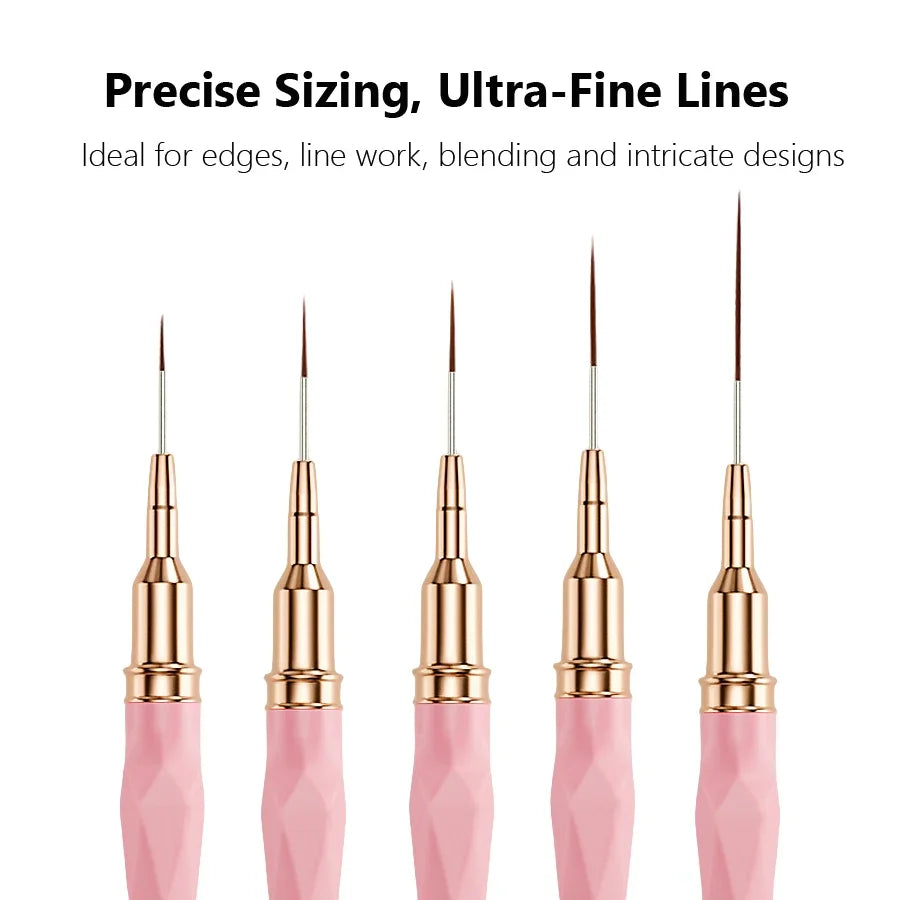 5Pcs Liner Brush Set Acrylic Nail Art Brush, Ultra Fine Tips Pen for Striping Drawing Detailing Manicure Tool