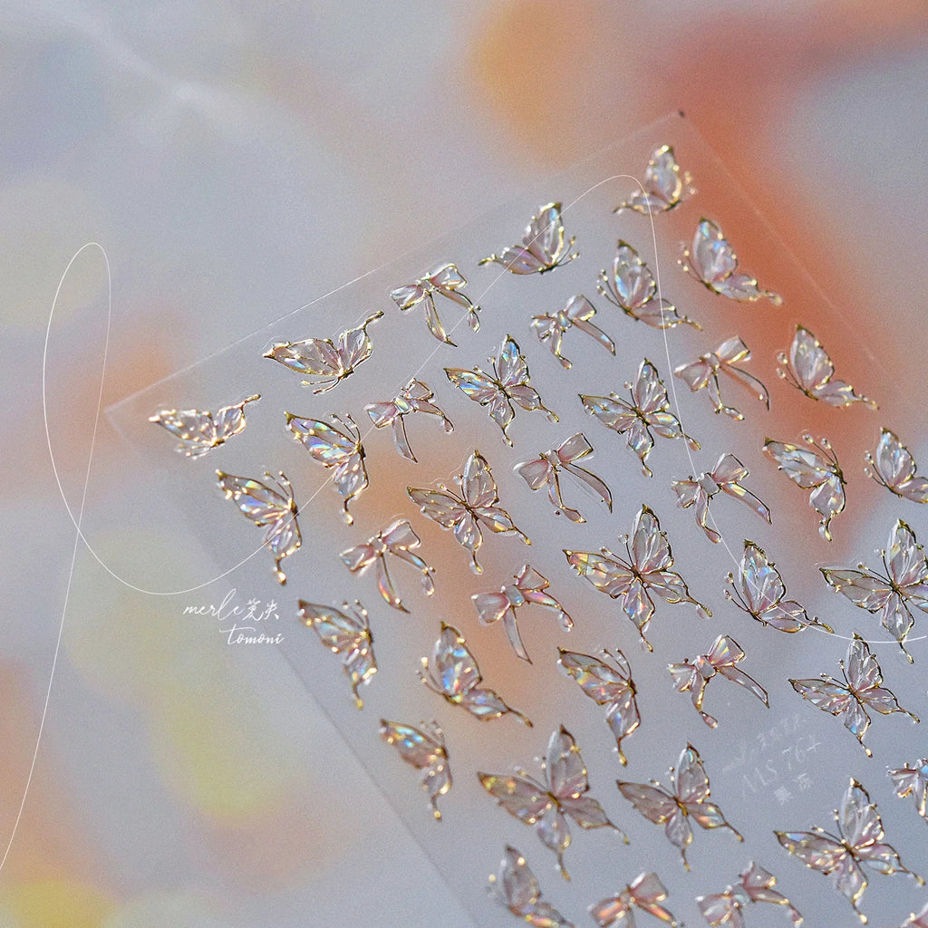 Jelly Nail Stickers Shiny Charming Butterfly Self Adhesive Nail Art Stickers Ribbon Butterfly Nails 3D Decorations Stickers DIY