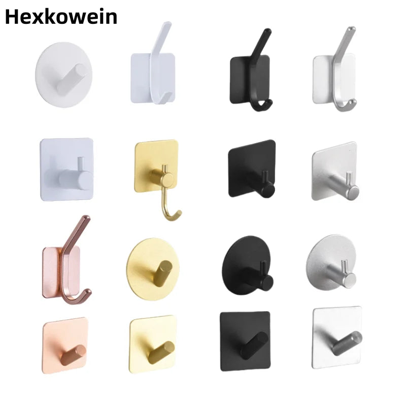 Self Adhesive Wall Hooks Towel Holder Bathroom Door Key Cloth Coat Robe Hanger Kitchen Hardware Rack Bag Hook Organizer