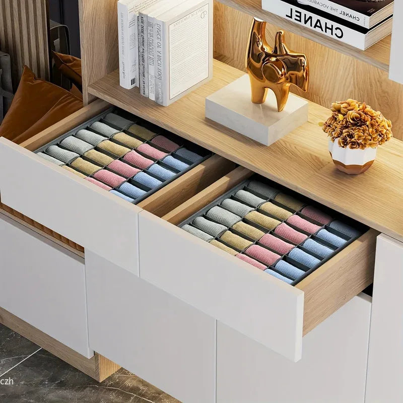 1pc Fabric Storage Box with 24 Compartments - Foldable Stackable Organizer for Socks Ties Underwear Space-Saving Drawer Divider