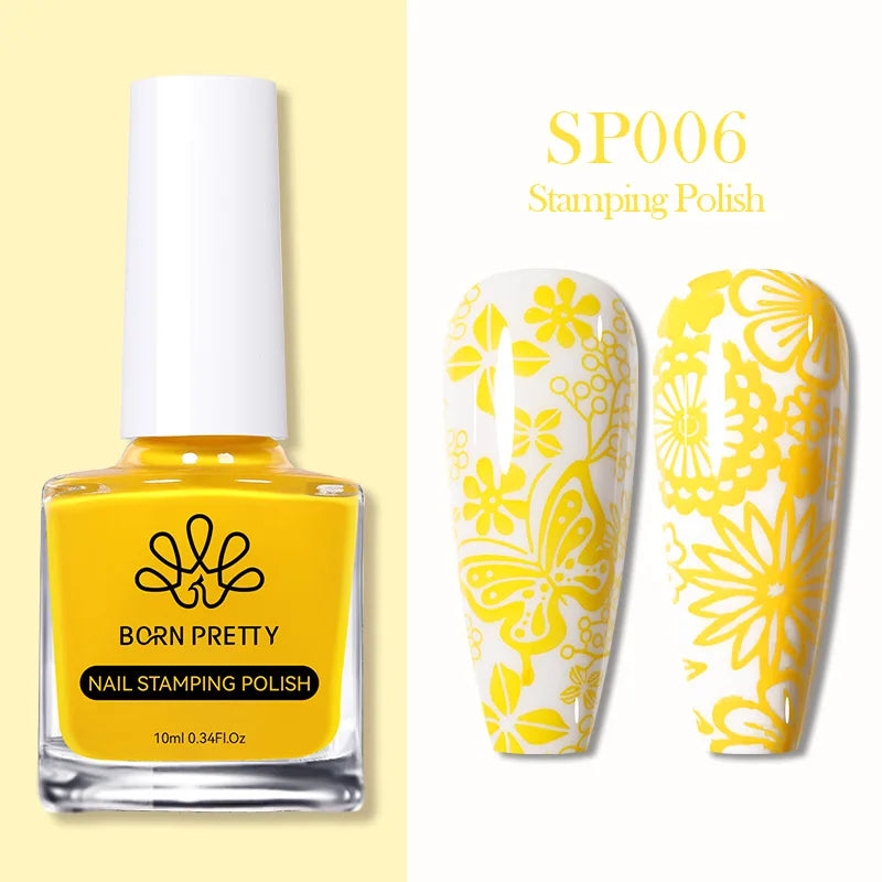 BORN PRETTY 10ml Nail Art Stamping Polish for Manicure Printing Design Black White Nail Art Varnish Need No Smudge Top Coat Oil