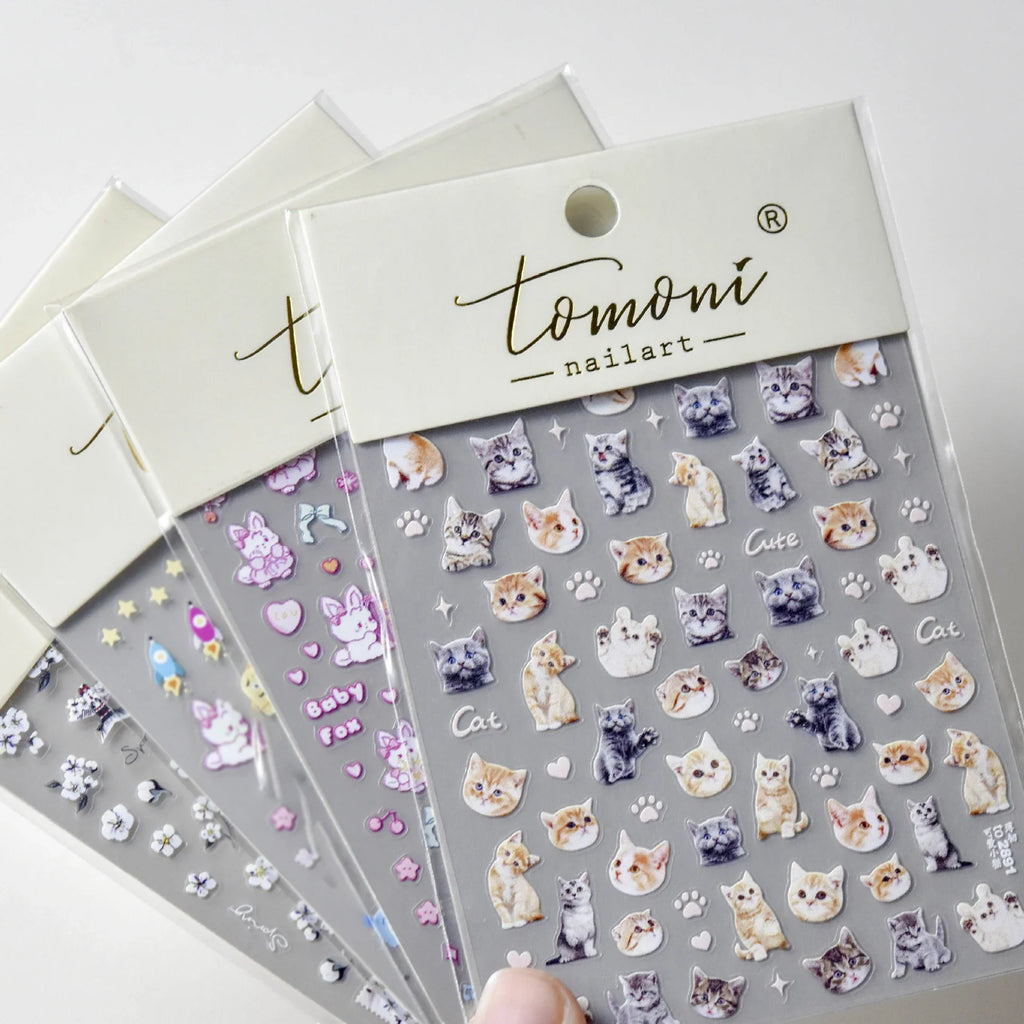 Lovely Sweet Cat Bunny Flower Dog 5D Relief Self Adhesive Nail Art Decoration Pretty Kitty Puppy Girl Sticker 3D Manicure Decals
