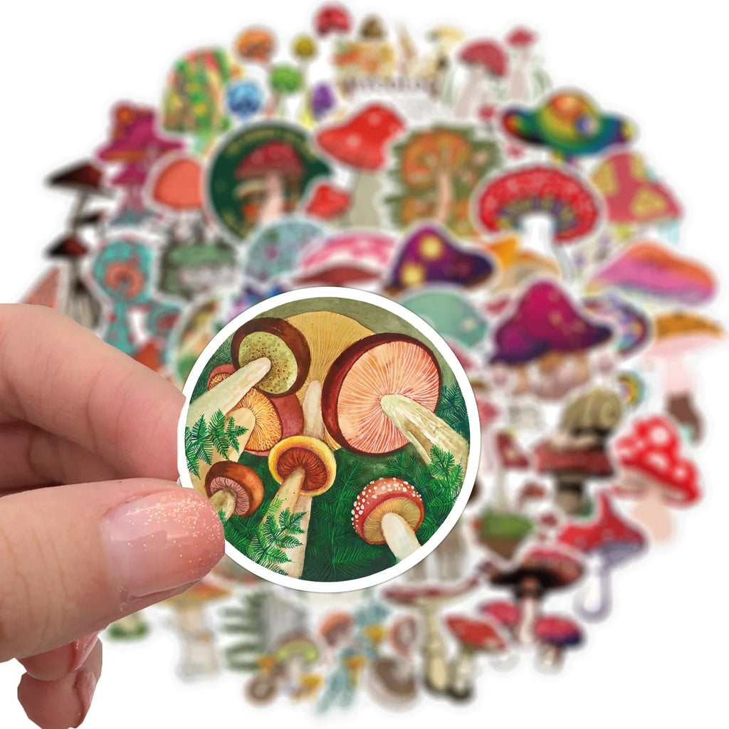 50pcs Aesthetic Mushroom Stickers Pack for Water Bottle, Mushroom Decor Gifts for Women Girl, Cute Vinyl Waterproof Decals