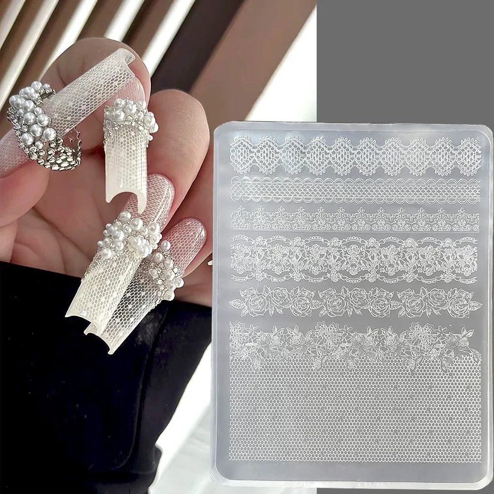 3D Relief Ultra-Thin Lace Silicone Nail Art Mold 83*65mm French Lacework Pattern Nail Stamping Hollow Rose Manicure Tools