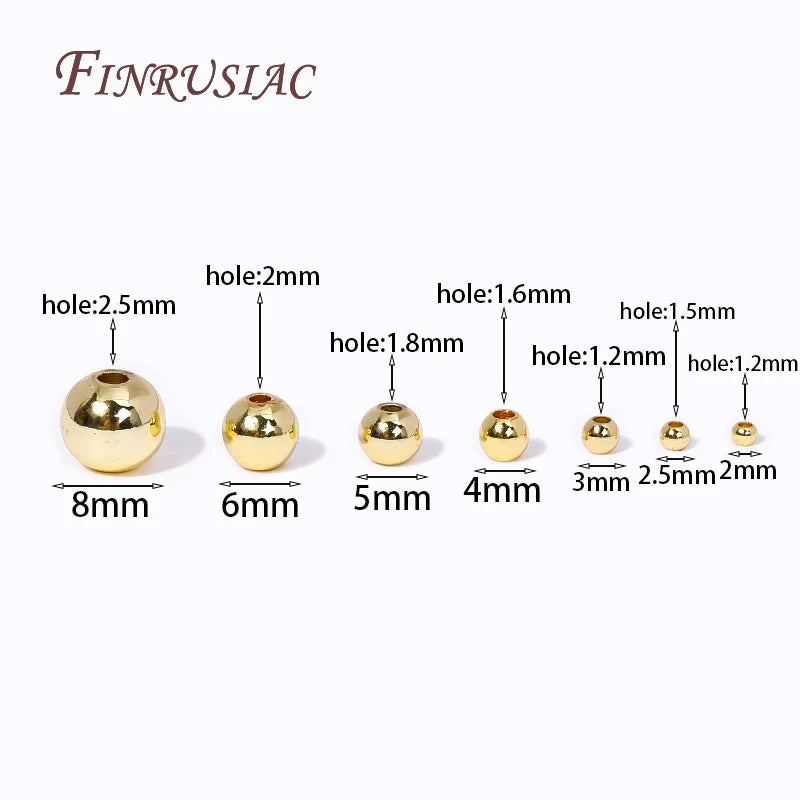18K Gold Plated Bead Separators 2/2.5/3/4/5/6/8MM Metal Smooth Round Seamless Beads Spacers Bead For DIY Jewelry Making Supplies