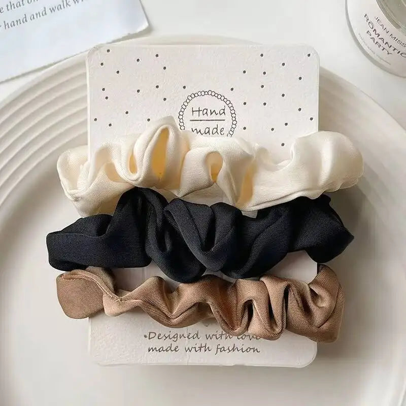 3/5Pcs Elegant Ponytail Holder Rubber Band Elastic Hairband Hair Accessories Silk Satin Scrunchies Women Solid Color Hair Rope