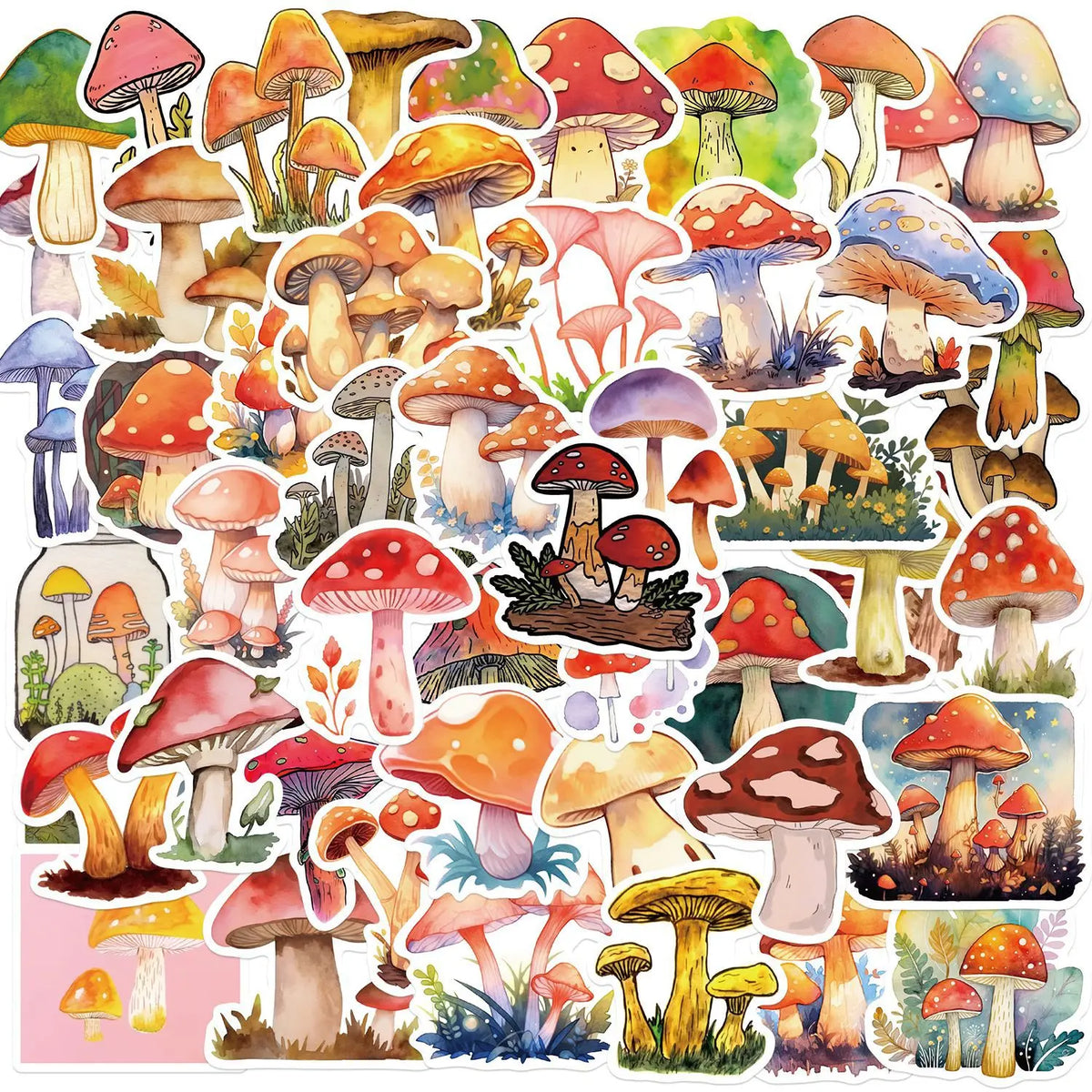 50pcs Aesthetic Mushroom Stickers Pack for Water Bottle, Mushroom Decor Gifts for Women Girl, Cute Vinyl Waterproof Decals