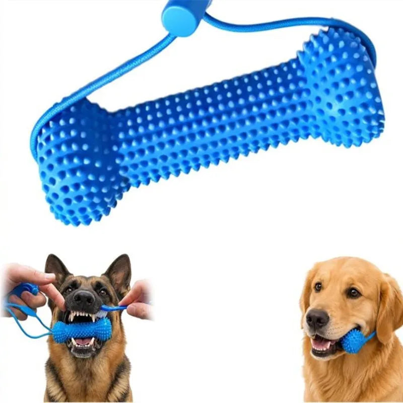 Durable Rubber Dog Bone Chew Toy with Safety Rope Teeth Cleaning Bite Toy for Puppy Pet Training