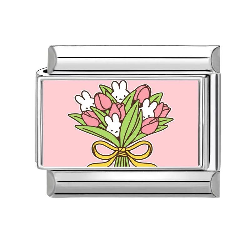 Easter Colorful Rabbits Series Beautiful Flowers Italian Link Fit 9mm Stainless Steel Bracelet Jewelry Making DIY Gift Wholesale
