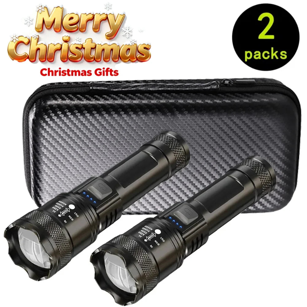 Super Bright LED Flashlight USB Rechargeable Torch Zoomable Waterproof Torch Outdoor Portable Emergency Light for Camping Hiking