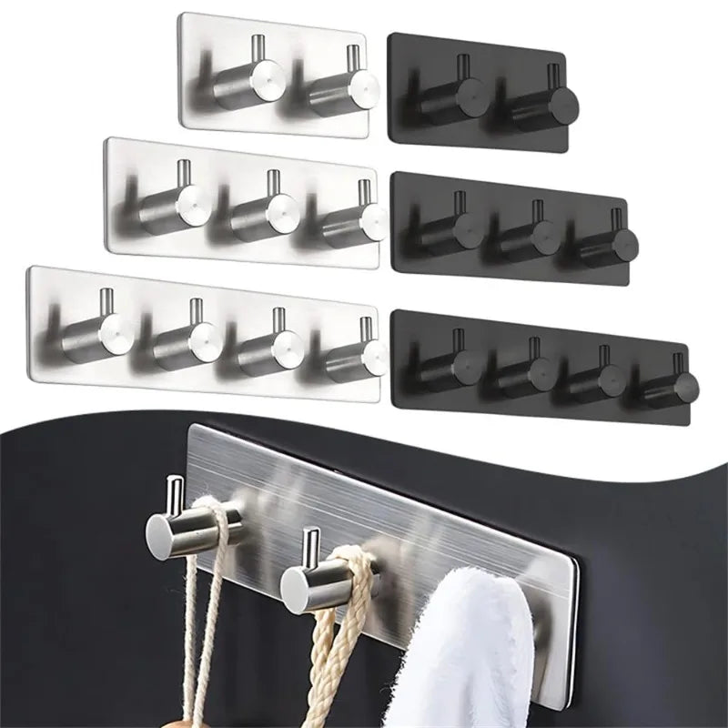 Stainless Steel Modern Style Adhesive Hooks for Bathroom Room Kitchen Clothes Hats Clutter Storage