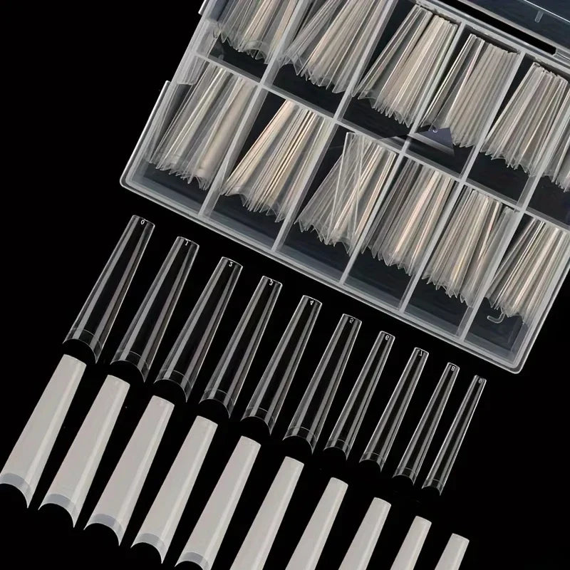 240-Piece Nail Art Set, Finished C-Shaped Rhinestone Tube Nails, Cowboy Nails, Extended French False Nails, with Box Packaging
