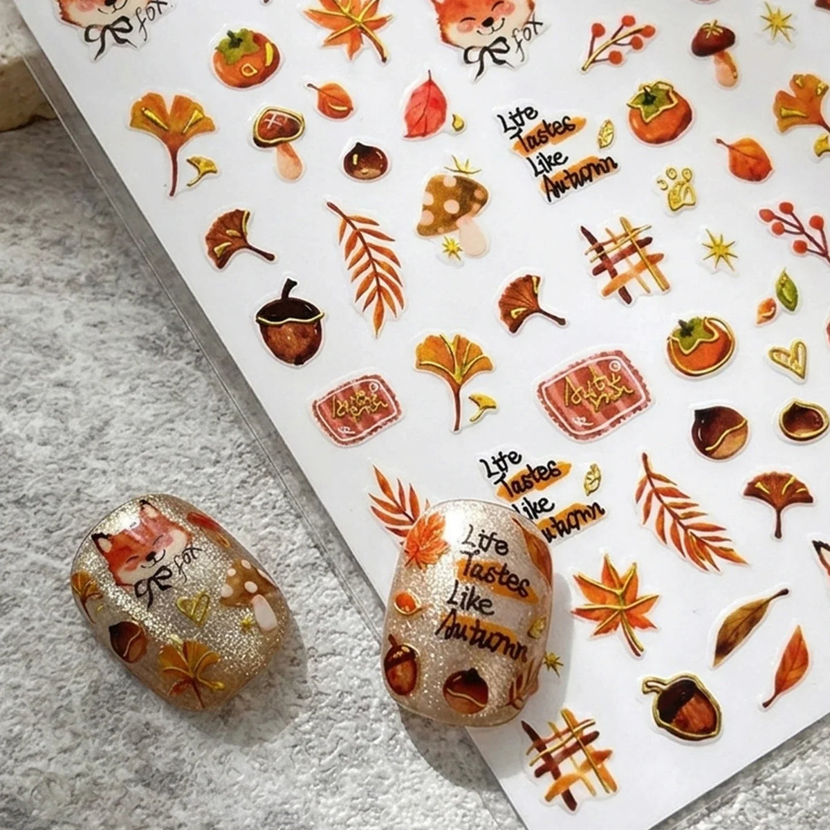 12Pcs Autumn Maple Leaves Animal Nail Stickers Mixed Cartoon Fox Deer Squirrel Adhesive Nail Decals DIY Fall Manicure Decoration