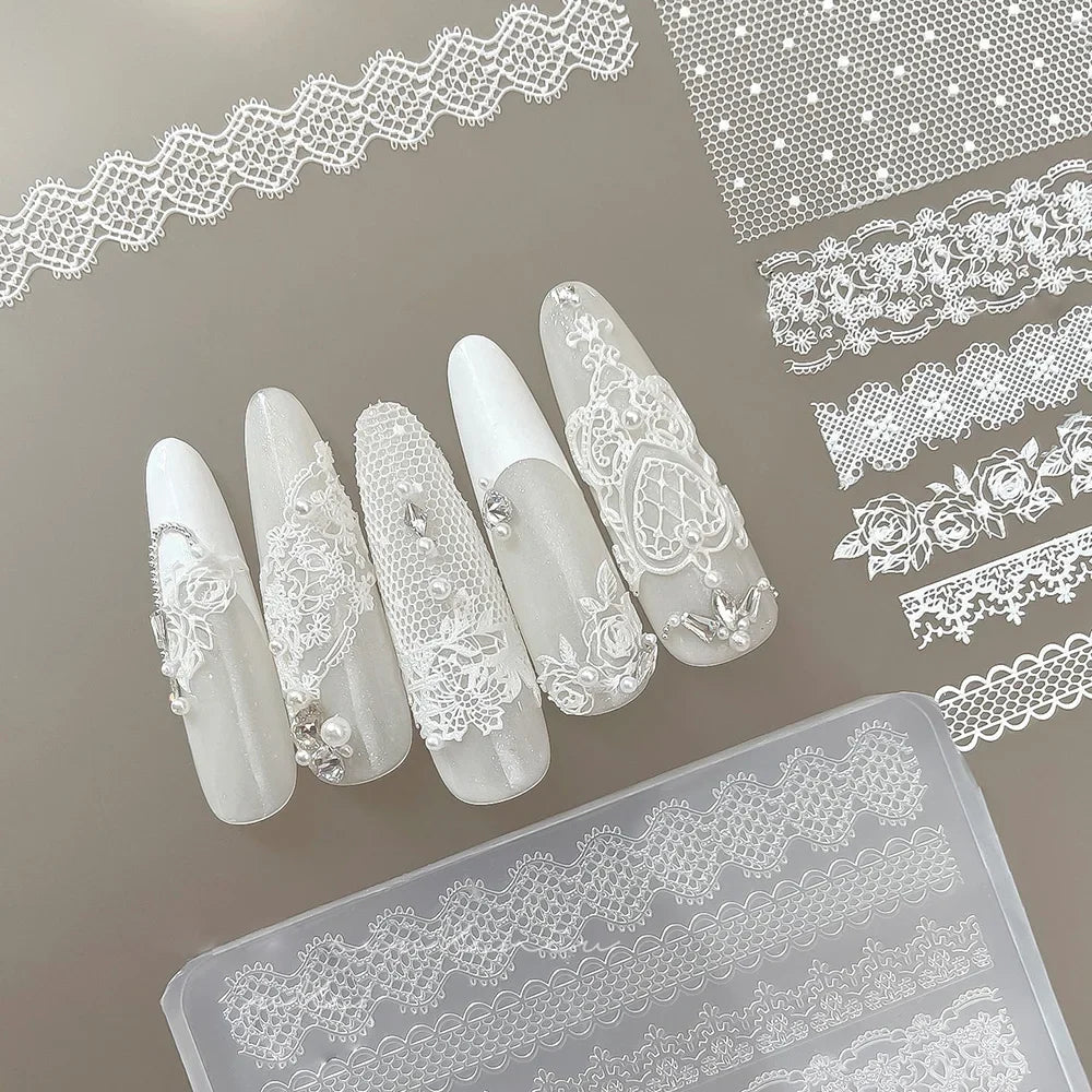 1PC 3D Lace Design Nail Art Silicone Mold Ultra-thin Transparent Sweater Knitting Lace Acrylic Nail Template NailDecoration Mold