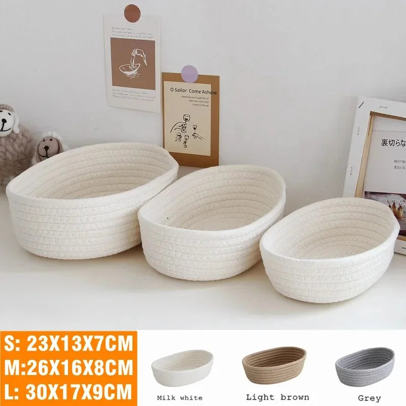 Nordic Cotton Rope Woven Storage Baskets Organize Boxes Desktop Sundries Organize Basket Sundries Key Cosmetics Storage
