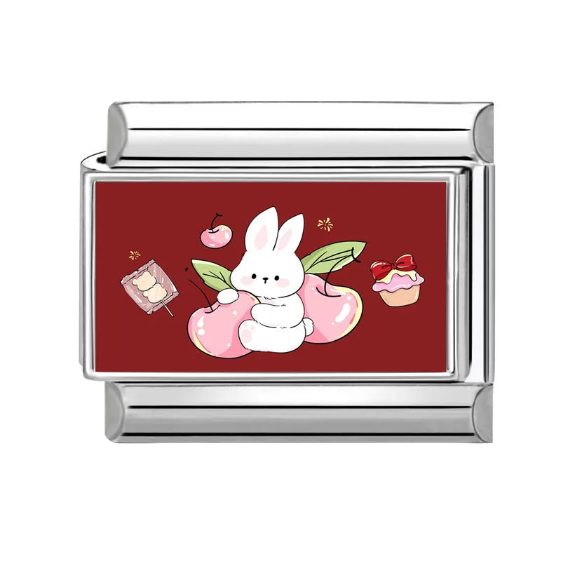 Easter Colorful Rabbits Series Beautiful Flowers Italian Link Fit 9mm Stainless Steel Bracelet Jewelry Making DIY Gift Wholesale